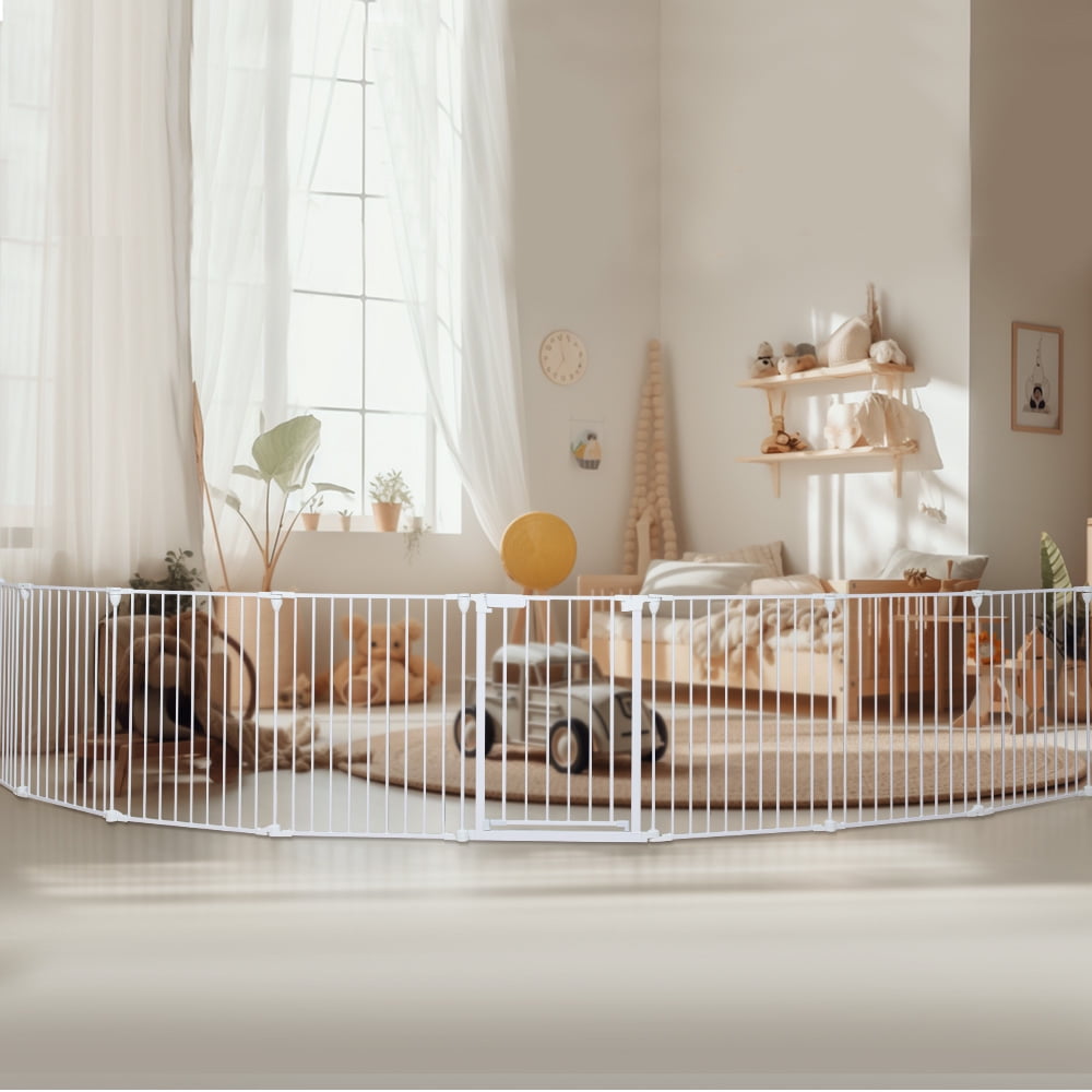 Pet Gates, Caveen Dog Playpen 8Panel 198" Extra Wide 30" Tall Fireplace Fence Playard, White