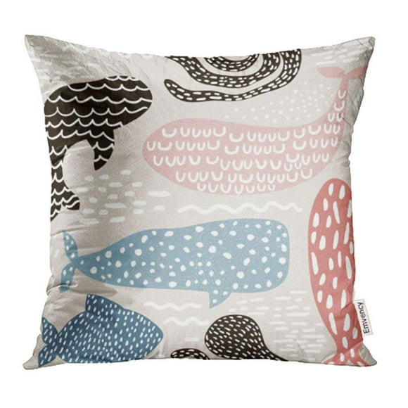 EREHome Blue Abstract with Sea Animal Fur Seal Whale Octopus Fish Childish Green Baby Black Pillowcase Cushion Cases 18x18 inch