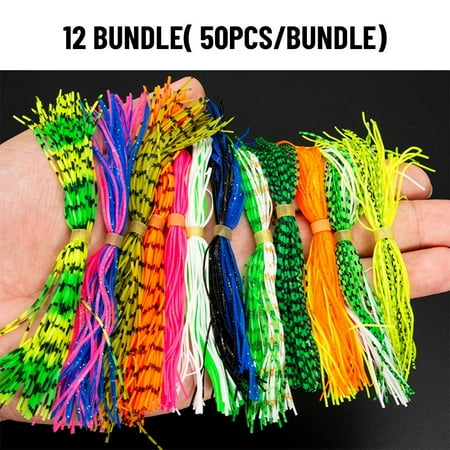 50 Pcs Durable Spinner Sinking Lifelike Artificial Silicone Skirts Jig Bait Windless Rubber Squid Soft Fishing Lures Beard 12 BUNDLE( 50PCS/BUNDLE)