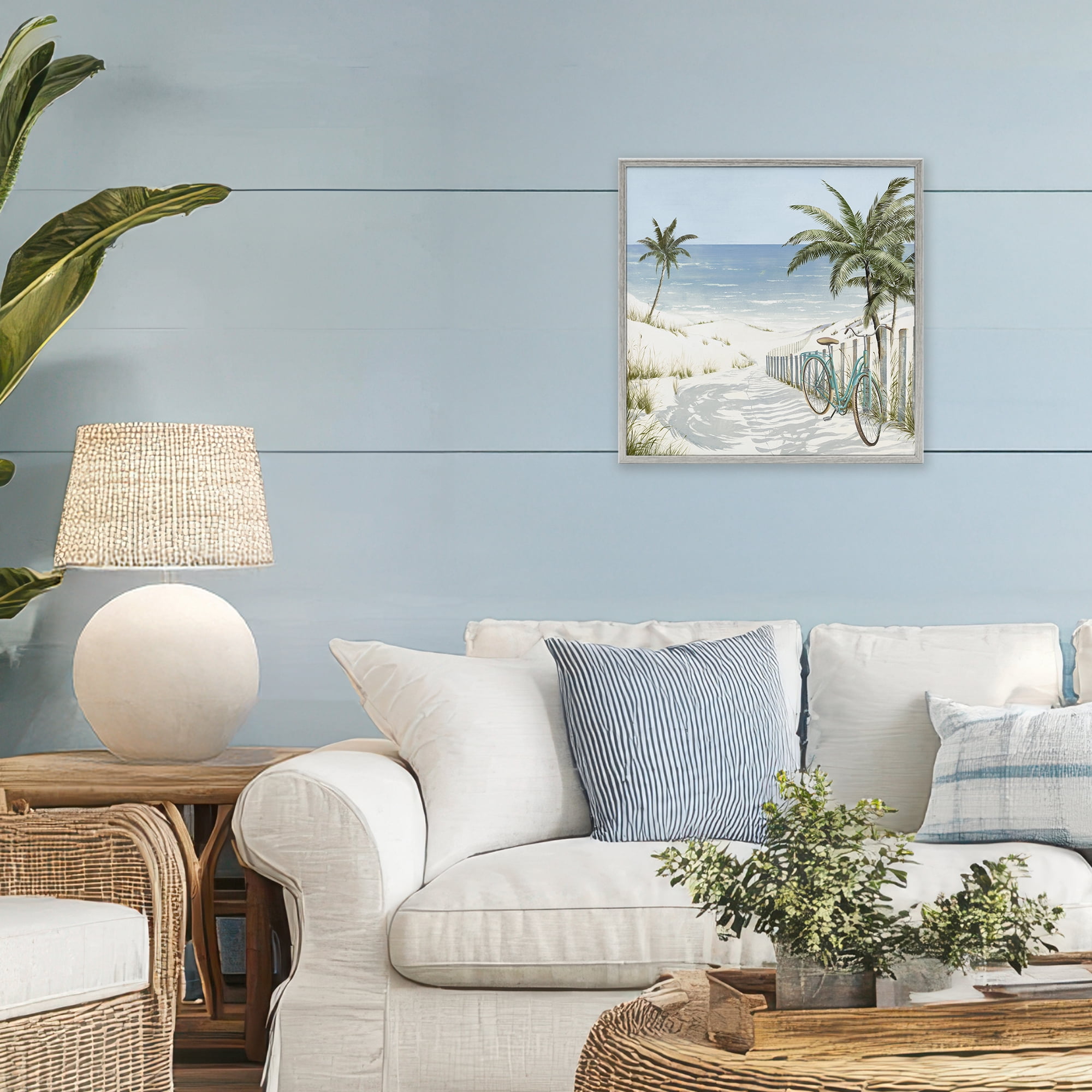 Stupell Industries Beach Bike Coastal Scene Gray Framed Giclee Art, design by Lorenzo Collective