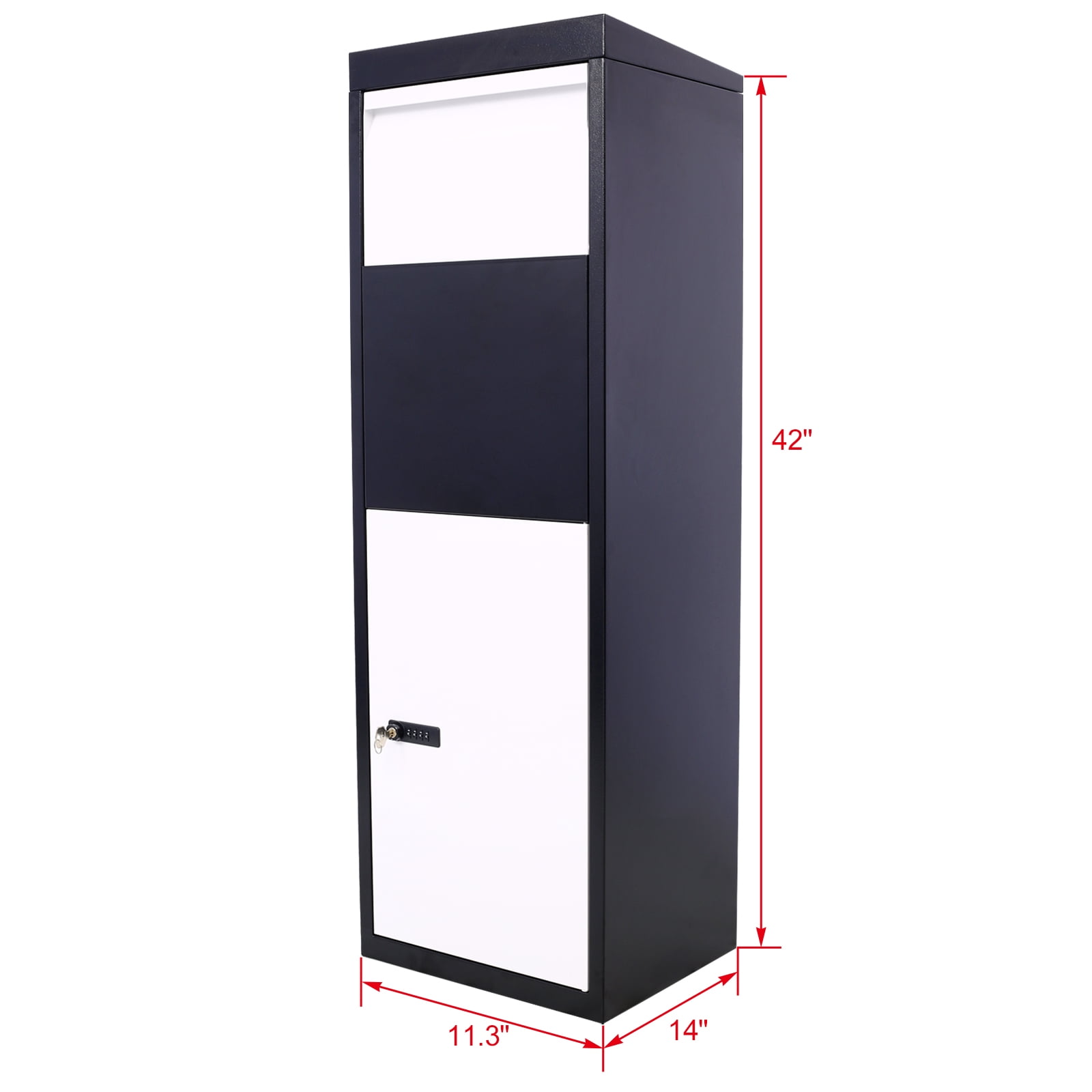 Steel Package Delivery Box With Code Lock Extra Large Heavy Duty Contrast Color Express Mail Parcel Drop Box (14.0"×11.3"×42.0")