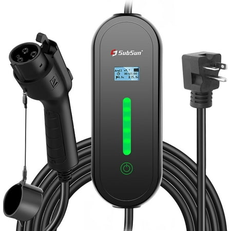 SubSun 16A Portable Level 1 & 2 EV Charger, 110V-240V, J1772, 25FT Cable, NEMA 6-20P & 5-15 Adapter, for All EVs