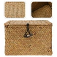 thumbnail image 3 of ColoMX Canasta de almacenamiento de ratán con botón Tapa cuadrada Bins de almacenamiento de mimbre Caja con la cubierta Organizador Decoración de la mesa del hogar (pequeño), 3 of 7
