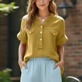 thumbnail image 7 of Olyvenn Cotton Linen Shirts for Women 2026 Summer Short Sleeve V Neck Button Down Tops Dressy Casual Oversized Tshirts Yellow XXL, 7 of 7