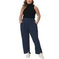 thumbnail image 1 of Pantalones Palazzo de Talla Grande para Mujer GRACE & GRANDEUR, Ajustados a la Cintura Alta, de Pierna Ancha con Bolsillo 2X Azul Marino, 1 of 1