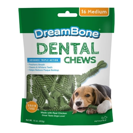 - Dreambone Dental Chews Medium Bone 16 Count, Made With Real Chicken