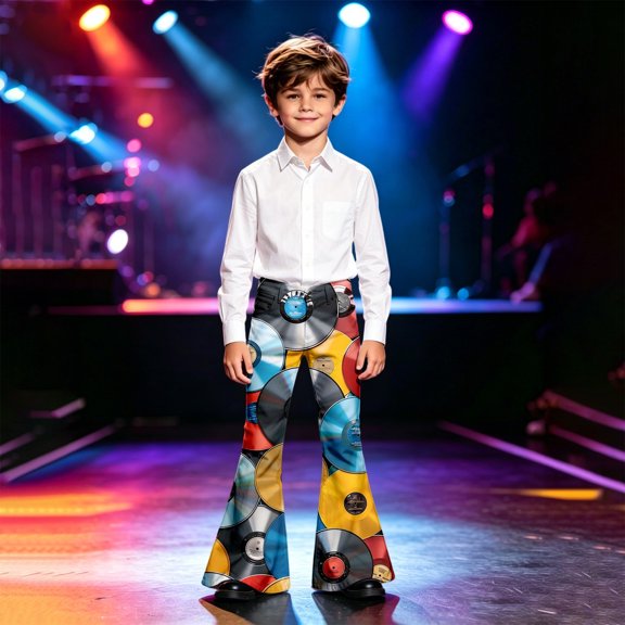 Girls Pants Size 10 Flare Pants Rock Guitar Music Note Print Flare Pants, High Waist Stretch Retro Bell Bottom Stage Performance Bootcut Trousers Back To School Clothes Multicolour