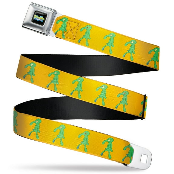 Nickelodeon Belt, Seatbelt Buckle Belt, SpongeBob Squidward Bold and Brash Painting Orange Green, 30 to 44 Inches
