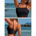 thumbnail image 4 of Sociala Strapless High Waisted Bikini Sets for Women Tummy Control Scallop Ribbed Bandeau Swimsuit Lace up Bathing Suits, 4 of 10