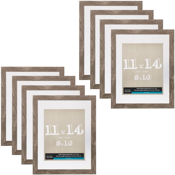 Studio Decor 11" x 14" Gray Belmont Float Picture Frame with 8" x 10" Mat - Pre-attached Hanging Hardware, Horizontal or Vertical - MDF, Bulk 8 Pack