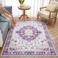 thumbnail image 2 of YJ.GWL Soft Boho Area Rug Vintage Floral Print Rugs Low-Pile Accent Carpets for Living Room Bedroom Home Decor,4'X6',Purple, 2 of 7