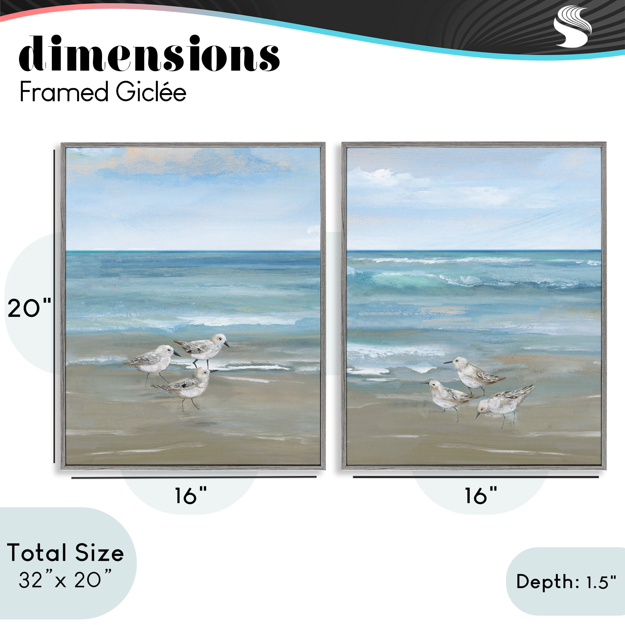 Stupell Industries Seaside Sanderlings at Dawn 2 Piece Gray Framed Giclee Art Set, design by Nan