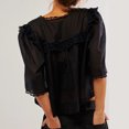 thumbnail image 3 of Gupgi Women Mesh Shirts Summer Solid Color V-Neck Short Sleeve Ruffles Translucent Blouse Casual Loose Tops, 3 of 6