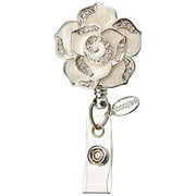 Cream Colored Rose Retractable Badge Reel with Swivel Alligator Clip, ID Card or Name Badge Holder