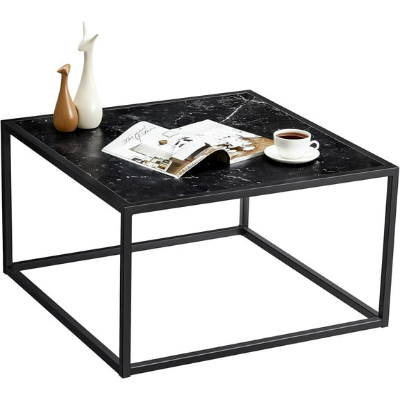 Small Coffee Table Square Modern Coffee Tables for Small Space Low Center Table for Living Room Office, Wood Top with Metal Frames, Easy Assembly, Gray Wood