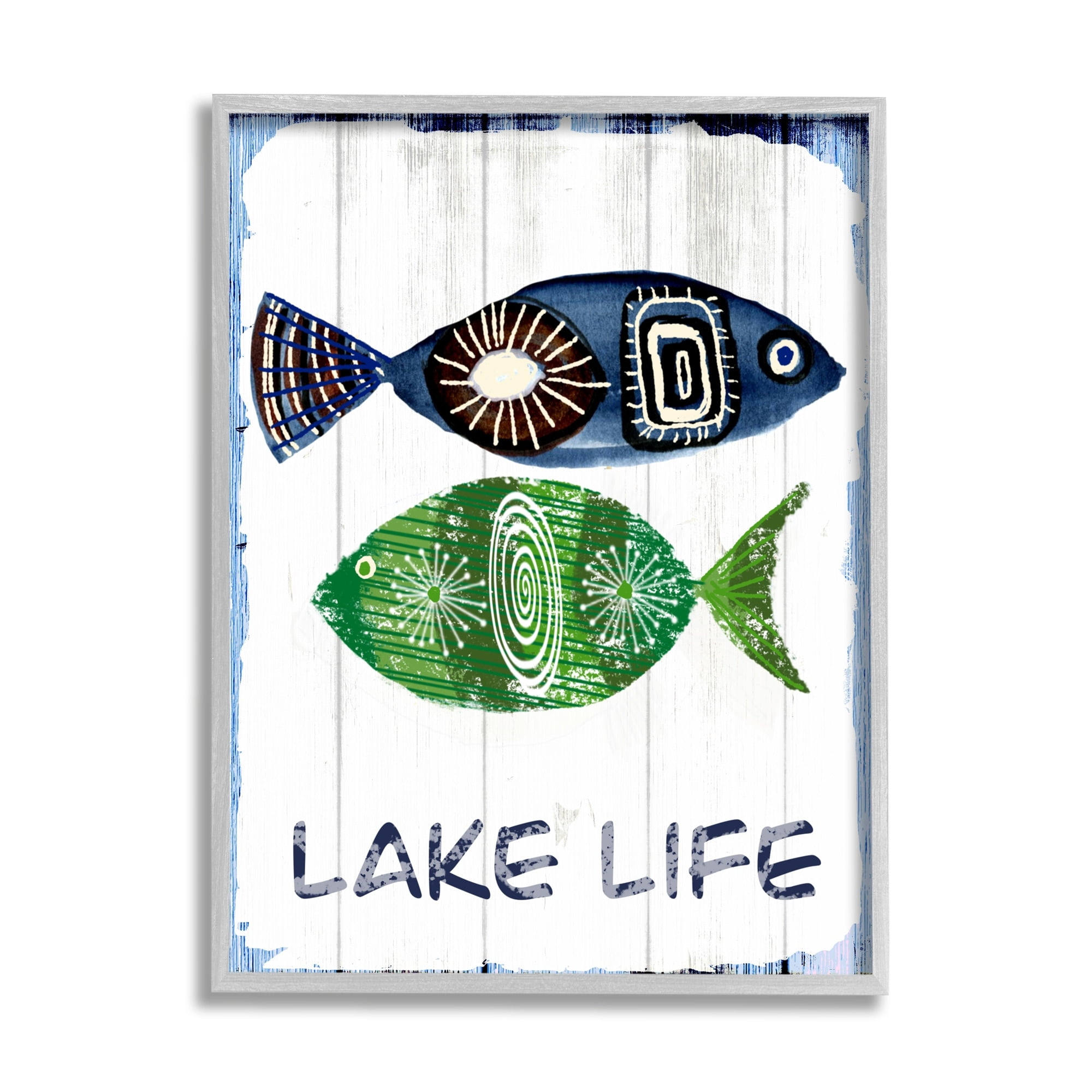 Stupell Industries Lake Life Weathered Fish Shapes Pattern Motif Framed Wall Art, 11 x 14, Design by Jadei Graphics
