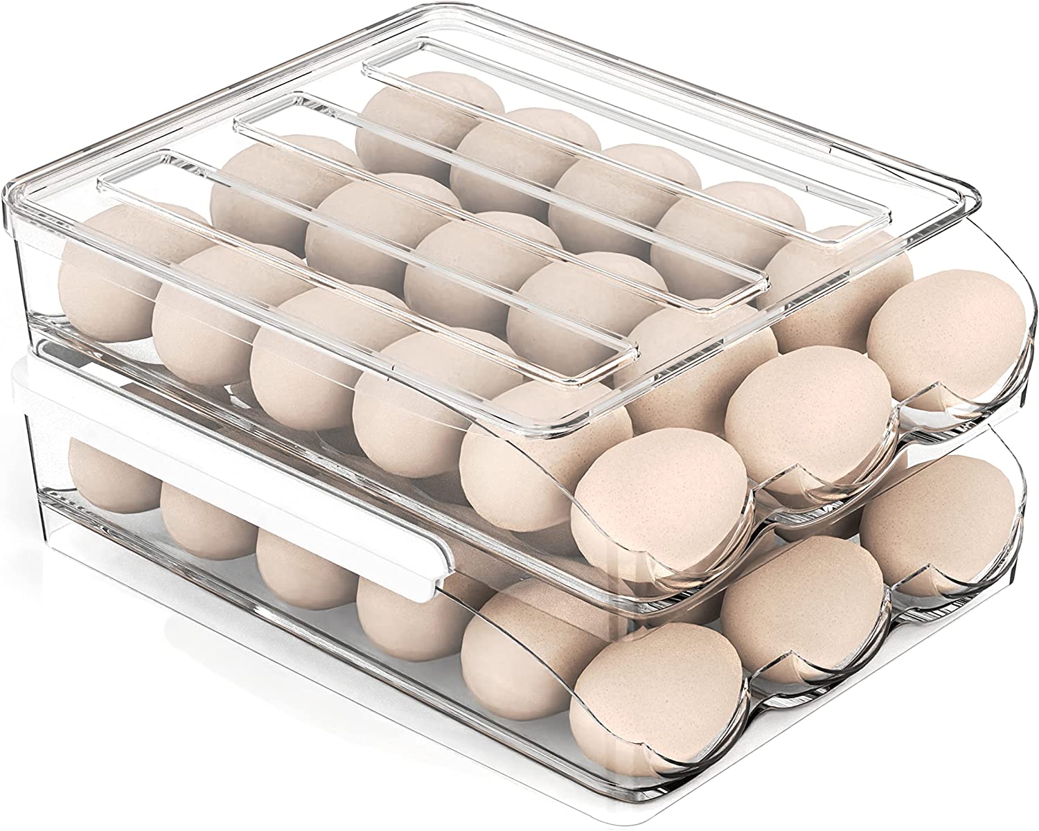 SUNFICON Egg Holder Storage Box with Lid Automatic Rolling Egg