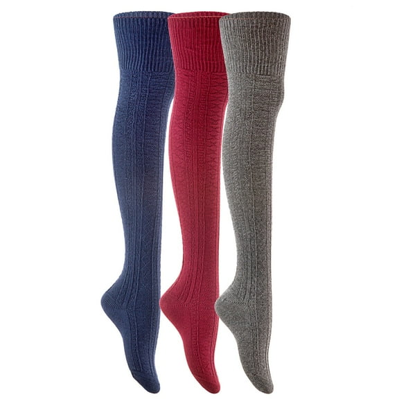 AATMart Attractive Big Girl's Women's 3 Pairs Lightweight Moisture Wicking & Extra Soft Knee High Cotton Socks Size 6-9 M1025 Navy, Dark Grey, Wine