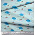 thumbnail image 3 of Soimoi Green Rayon Fabric Clouds & Bird Print Fabric by Yard 42 Inch Wide, 3 of 5