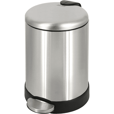 Glad Small Trash Can, 1.2 Gallon | Round Stainless Steel Garbage Bin with Soft Close Lid & Step Foot Pedal | Metal Waste Basket with Removable Inner Bucket, Stainless