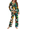thumbnail image 2 of Garronmavis Cartoon Flower Pajamas Set for Women Long Sleeve Pjs Sleepwear Button Down Top Pj Pants with Pocket Loungewear Night Suits, 2 of 7