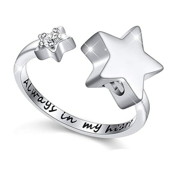 Crystal Urn Ring for Ashes Star Cremation Urn Ring for Ashes for Women Stainless Steel Star Finger Ring Keepsake Cremation Ring NO.6-NO.10