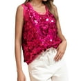 thumbnail image 2 of EliteGoogv Women Tank Top Classic Fit Carnival Holiday Tops Vest Sequin Sleeveless Shirts Hot Pink M, 2 of 4