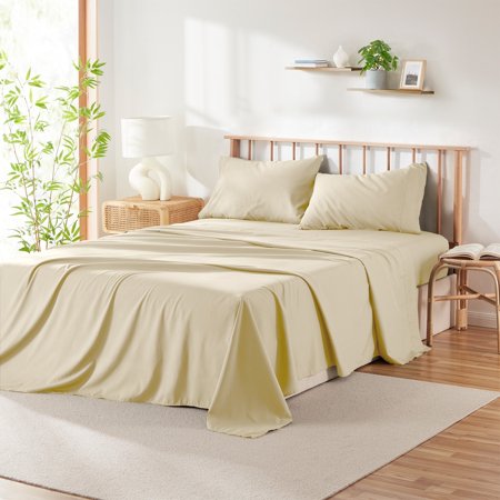 Clara Clark Premium Bamboo Blend Fitted Sheet Set Queen - Cream