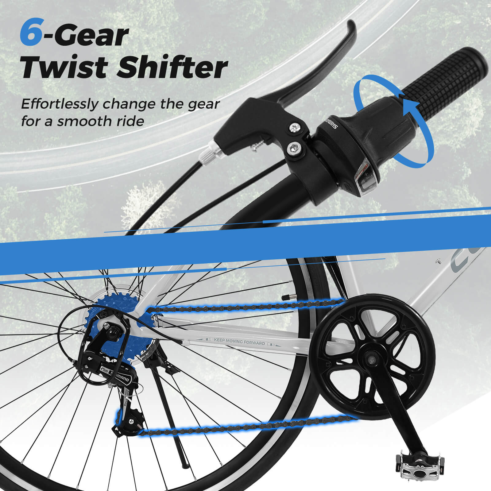Costway 6-Speed Cycling Bike with All-terrain Rubber Wheels Dual Brakes Adjustable Saddle Gray
