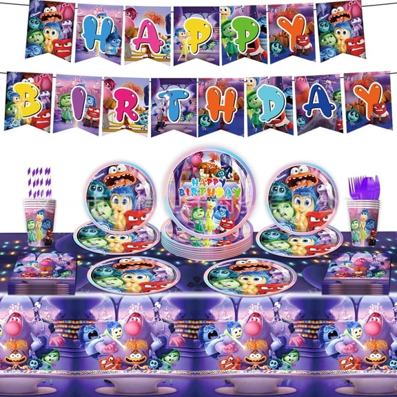 Inside Out birthday party decoration supplies,Inside Out party supplies include Inside Out tablecloths, banners, plates, napkins, cups, party decorations for girls and kids