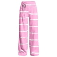 thumbnail image 4 of Women's Striped Lounge Pants Elastic Waist Straight Leg Trousers with Pockets Lightweight Comfy Cotton Linen Vacation Beach Pants,Sizes S-2XL, 4 of 6