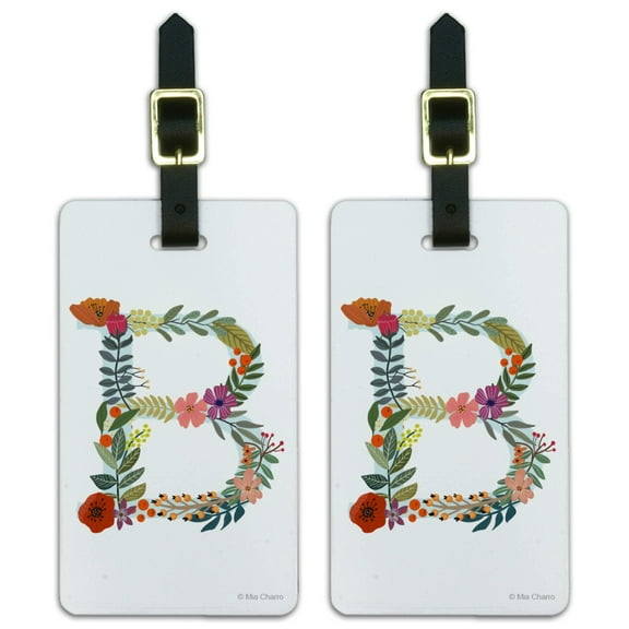 Letter B Floral Monogram Initial Luggage ID Tags Suitcase Carry-On Cards - Set of 2