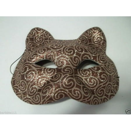 Cat Face Brown And Gold Glitter Mask Halloween Costume Party