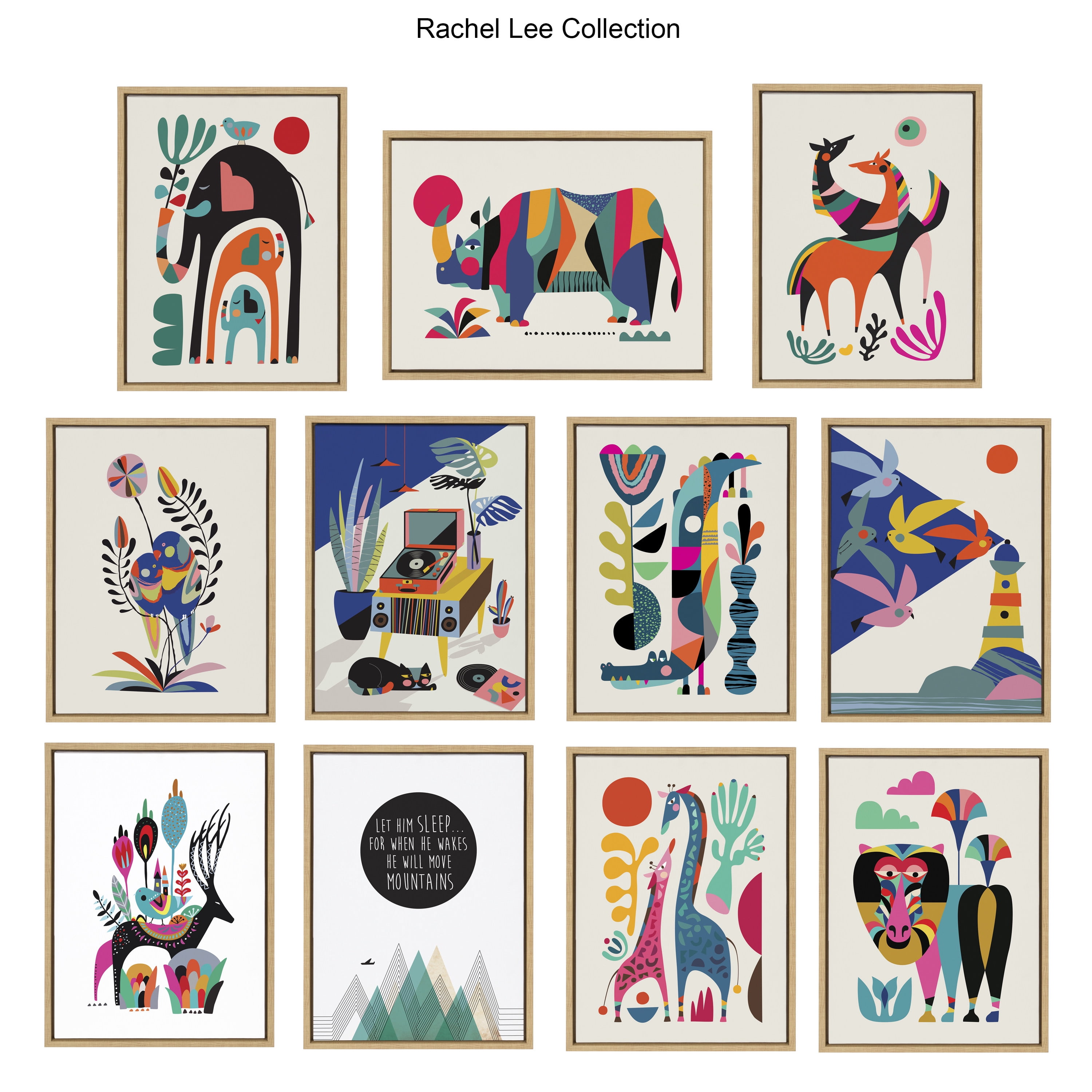 Kate and Laurel Sylvie Three Elephants Framed Canvas Wall Art by Rachel Lee of My Dream Wall, 18x24 Natural, Chic Abstract Animal Art for Wall