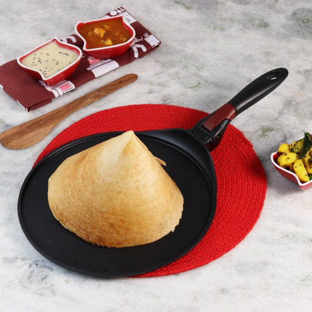Wonderchef Click NonStick Detachable Handle Dosa Tawa Crepe Pan, 30 cm, Black
