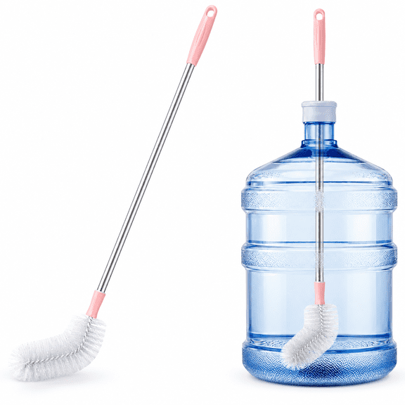 2 Pack Water Jug Cleaning Brush, 27.95 in Long Handle Bottle Brush with Flexible Head, Stainless Steel Handle & Dense Nylon Bristles for 5 Gallon Water Jugs, Water Dispenser Bottles, Carafes, Pitcher