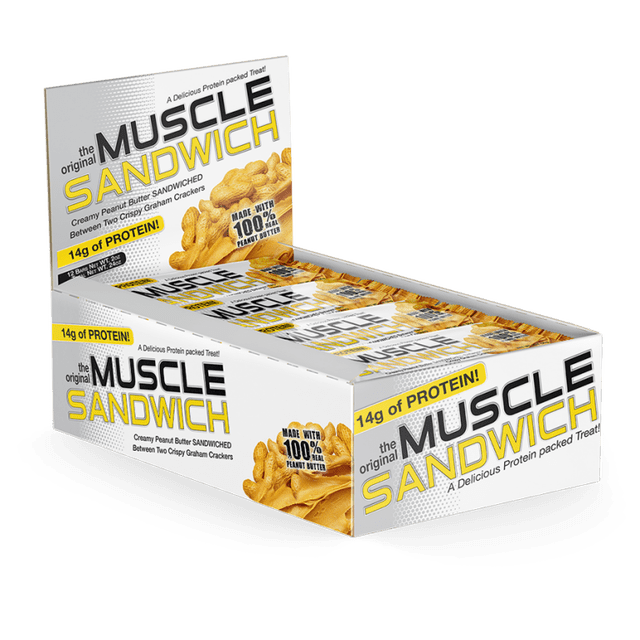 Caja de Barra Muscle Sandwich 12 pzas sabor cacahuate MUSCLE FOOD'S