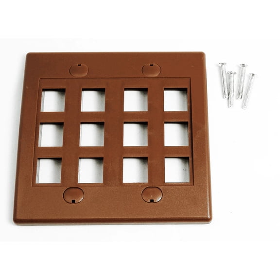 RiteAV - Keystone Wall Plate Double Gang 12-Port Brown (1 Piece Flush)
