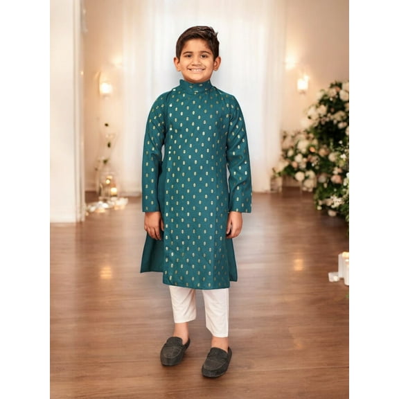 Rama, Pure Cotton,Foil Printed Traditional Kurta Pajama Set for Boys, Cultural Wear
