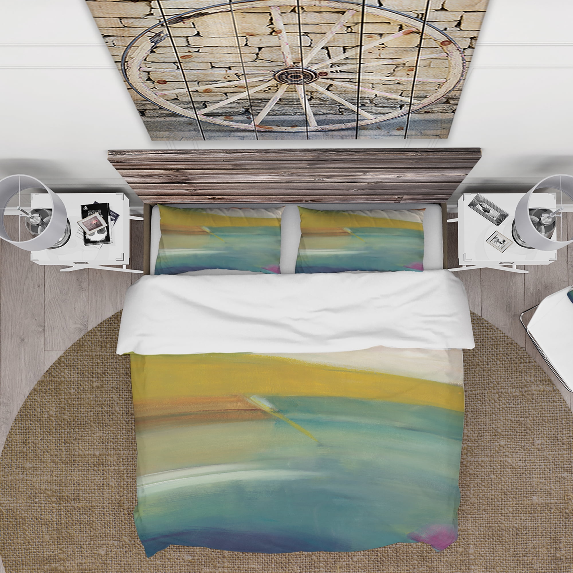 Designart 'Waterpainting Impression of Indigo And Green' Farmhouse Duvet Cover Set
