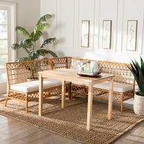 bali & pari Aina Rattan BOHO Dining Nook Set, 4-Piece, Light Honey