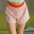 thumbnail image 2 of Douhoow Women Stripes Shorts Button Elastic Waist Mini Bloomers Plaid Loose Short Pants, 2 of 7