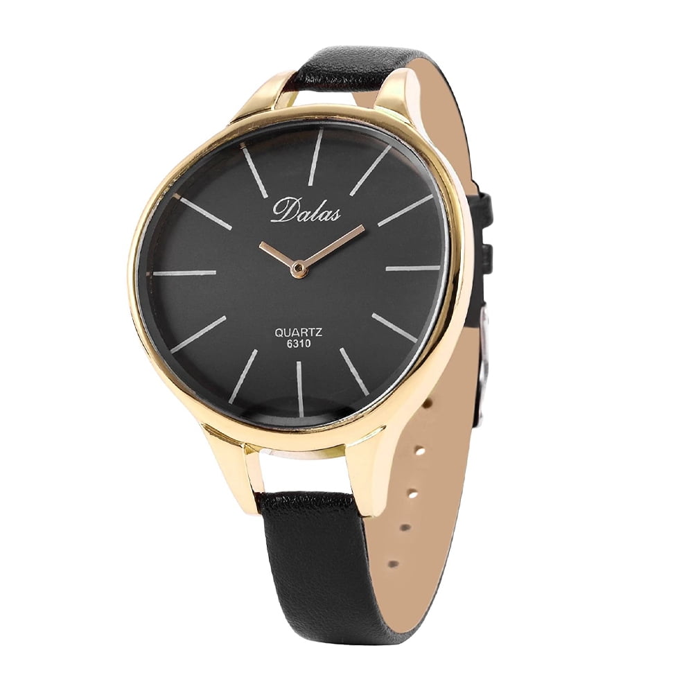 Excellentwatchesinc-Women's 34mm Round Fancy Dial with Leather Strap Band (Black)