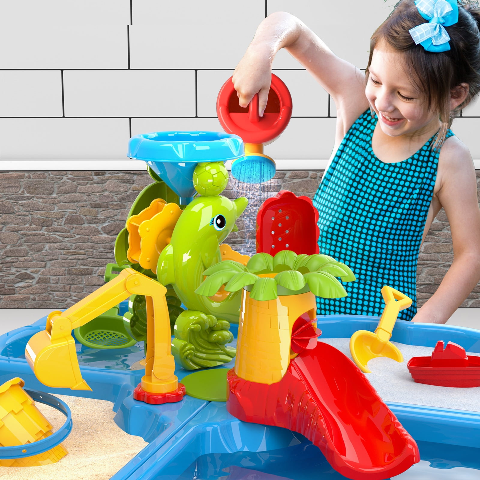 ConeWhale Kids Multi-Activity Sand Water Table Play Set with Stool, Sensory, Plastic, for Toddler Boys Girls