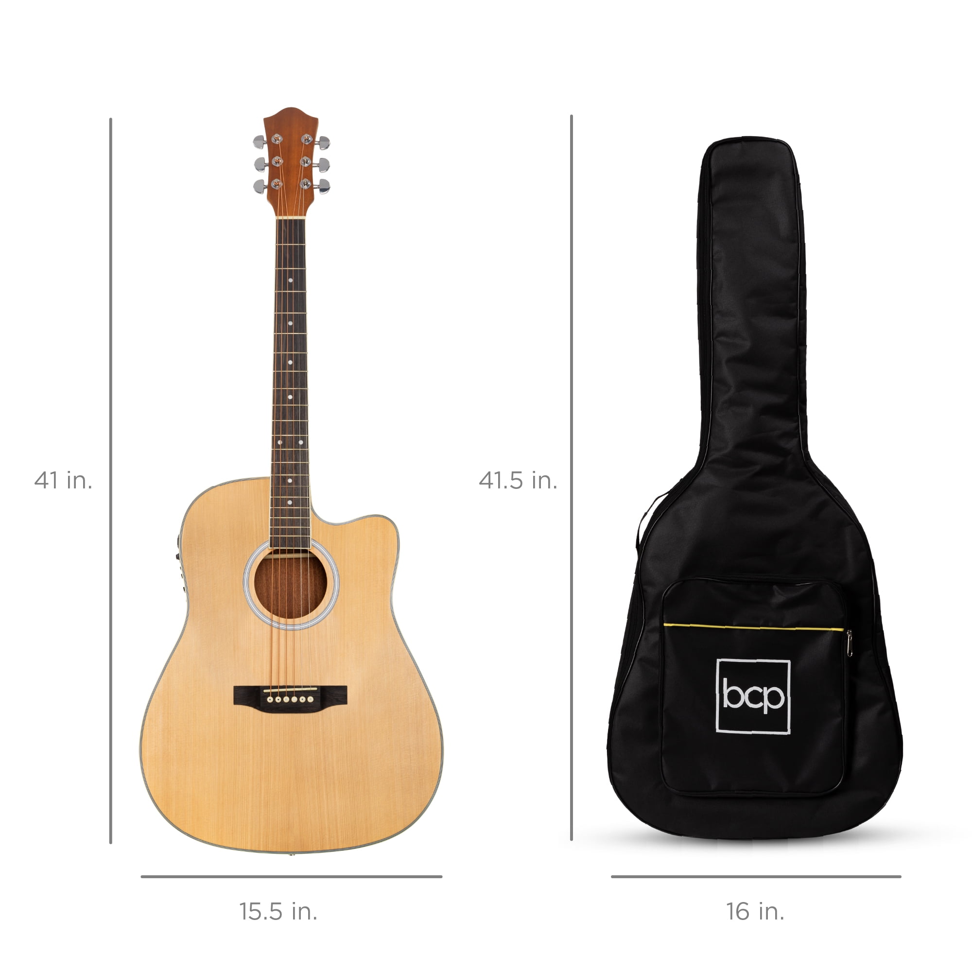 Best Choice Products Beginner Acoustic Electric Guitar Starter Set 41in w/ All Wood Cutaway Design, Case - Natural