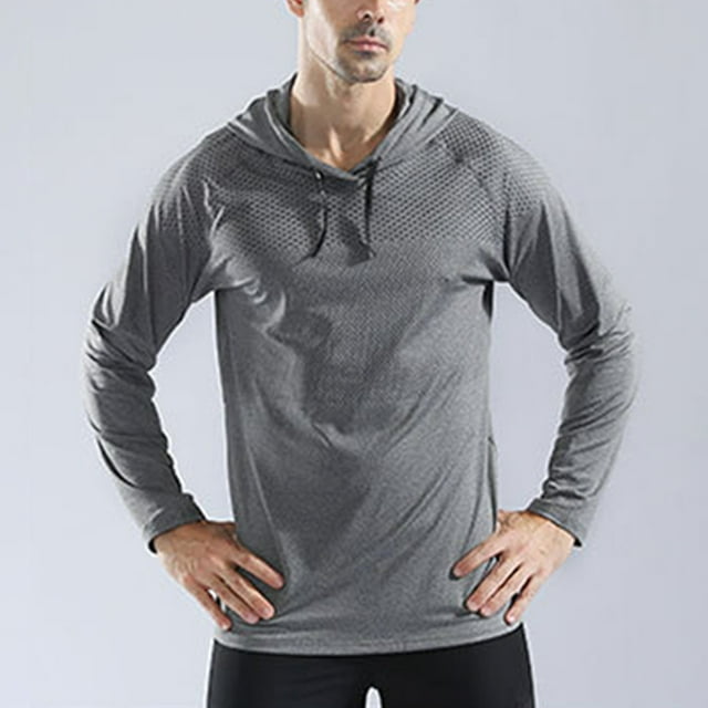 pstuiky camisas de manga larga para hombre, Camiseta deportiva y de fitness para hombre, de color liso, elástica, de manga larga y con capucha camisetas de hombre xxl