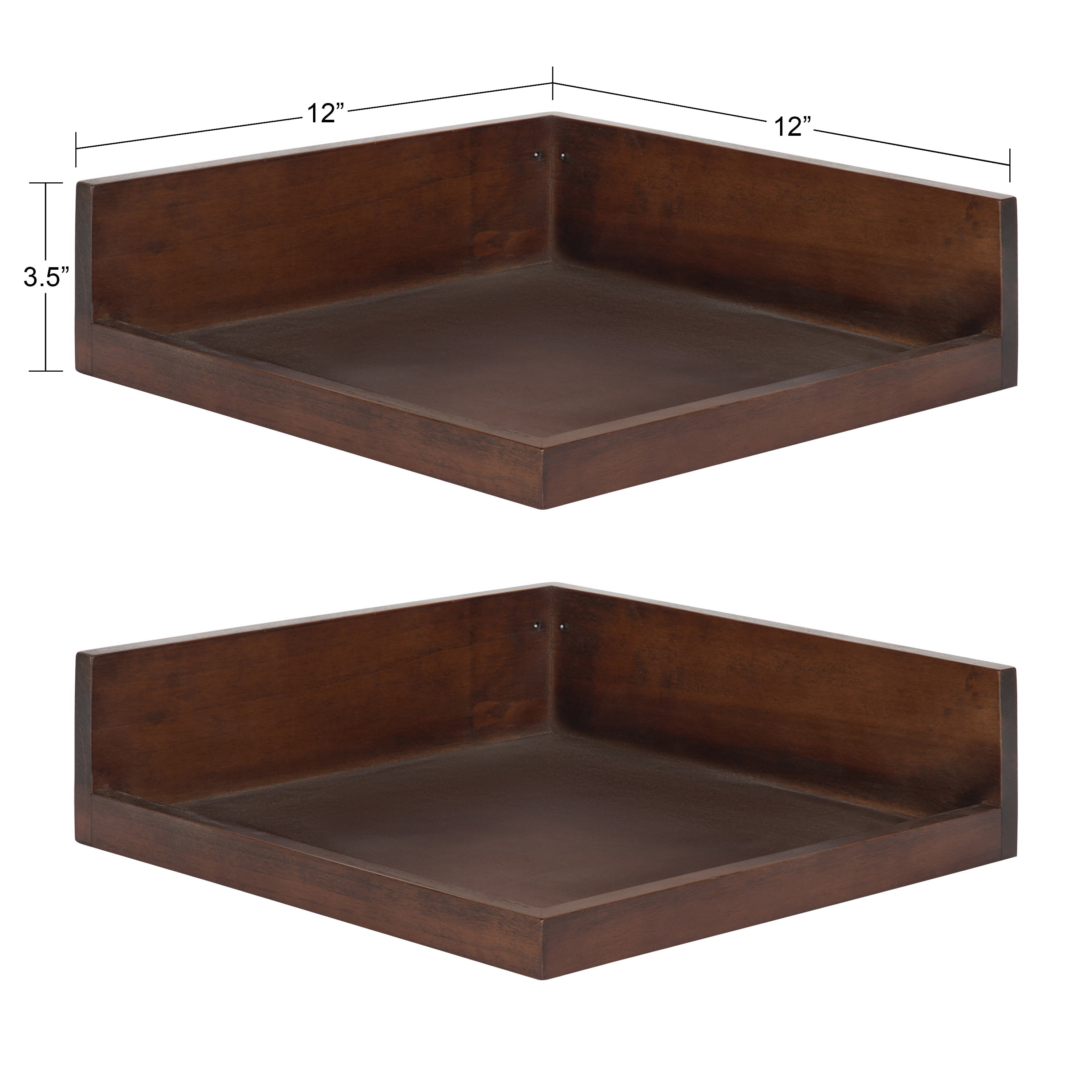 Kate and Laurel Levie Modern Floating Corner Wood Wall Shelves, 12 x 12 Inches, 2 pack, Walnut Brown
