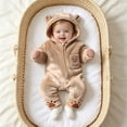 thumbnail image 5 of mgoYE Baby Newborn Baby Bear Outfit With Fold-Over Mittens Footies Thin Fleece Romper Hooded Jumpsuit Winter Coat Girls Boys(Coffee,3-6 Months), 5 of 9