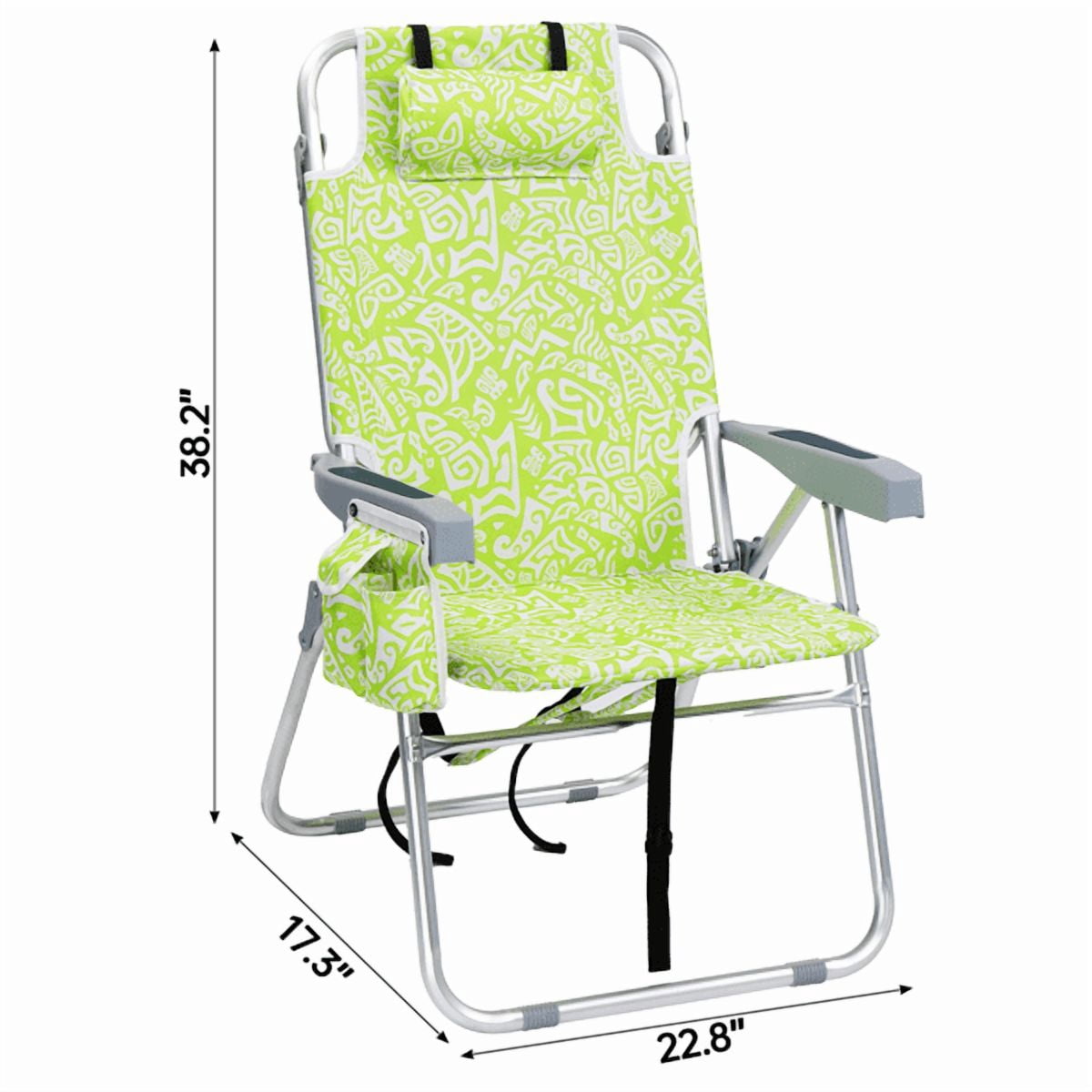 Alvantor 5-Position Folding Beach Chair for Adults with Headrest, Cup Holder, Cooler Bag, Shoulder Strap, 15 in Seat