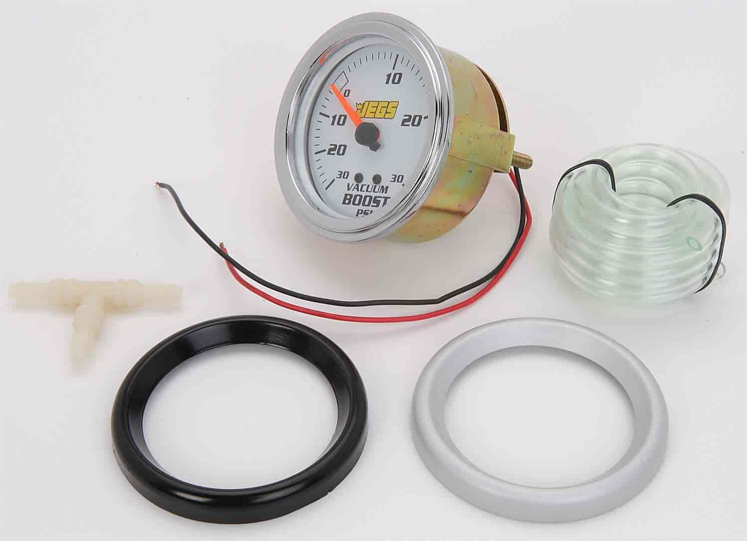 JEGS 41244 25/8 Mechanical Vacuum/Boost Gauge 30 Hg/30 psi White Dial